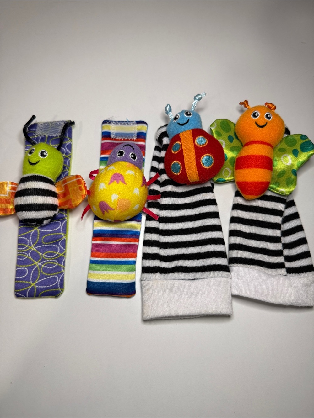 Baby Wrist Rattles & Foot Finder Socks Colorful Sensory Toy 4 Pc Set
